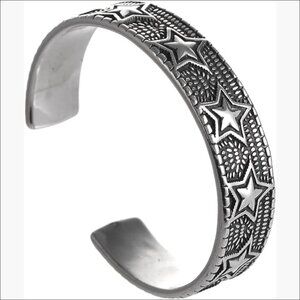 Stainless Steel Star Pattern Cuff Bracelet Punk Rock Jewelry